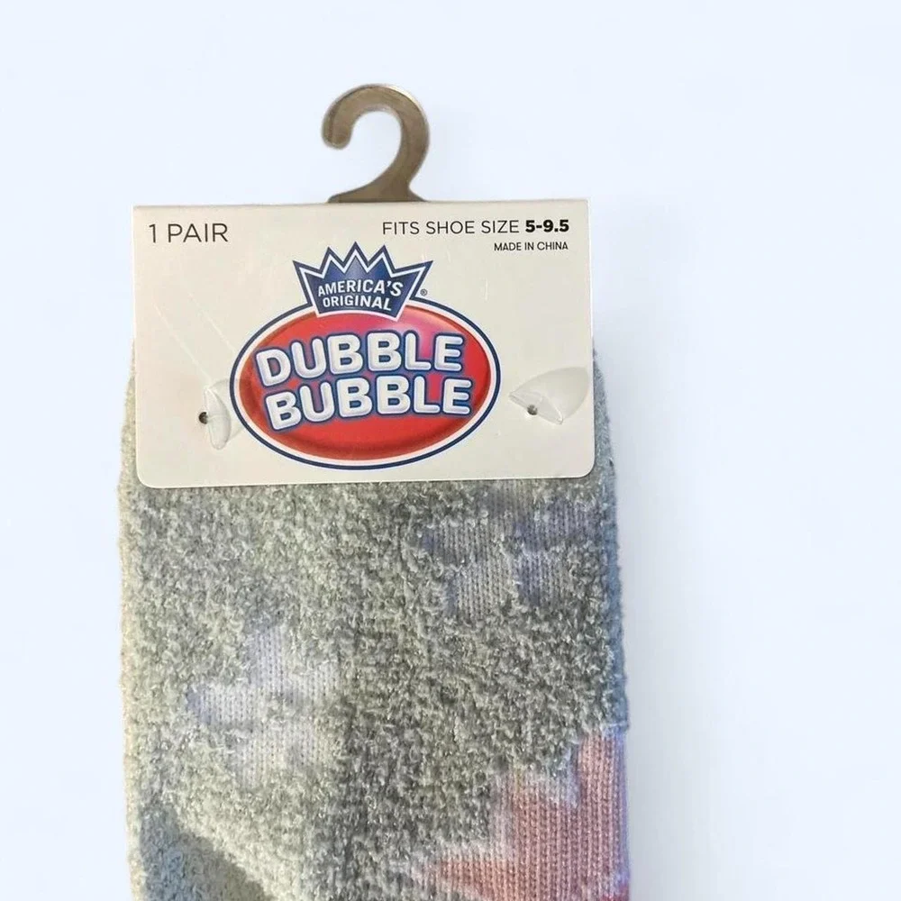 Dubble Bubble blue fuzzy socks with logo print size 5-9.5